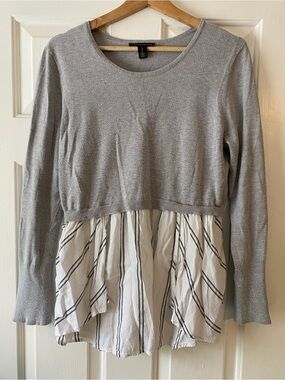 A Pea in the Pod Gray Knit Maternity Top with White Striped Hem